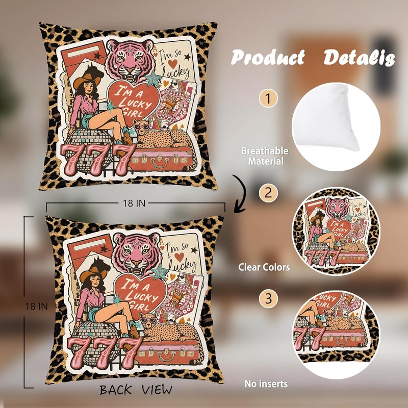 Nipil Trendy Leopard Print Western Cowgirl Howdy Pillow Covers 18x18 Double-Sided, Disco Cowgirl Room Decor, Funky Y2K Preppy Boots Hat Stars Throw Pillow Covers for Girls Room Dorm Apartment - Image 2